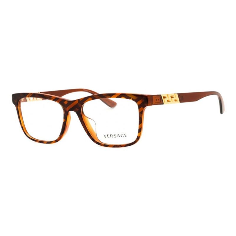 Versace Eyeglasses Rectangle Full Rim, Havana Monogram Print Frame and Clear
